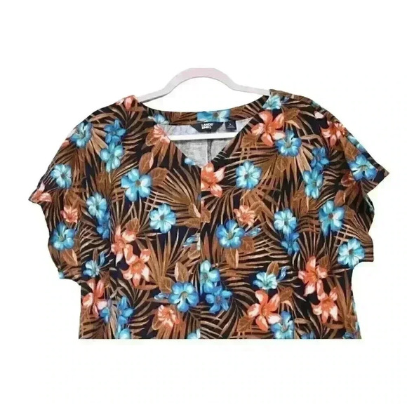 Lands End Mumu Dress Size Large 14-16 Multicolor Floral Tropical Cotton Stretch - Picture 3 of 15